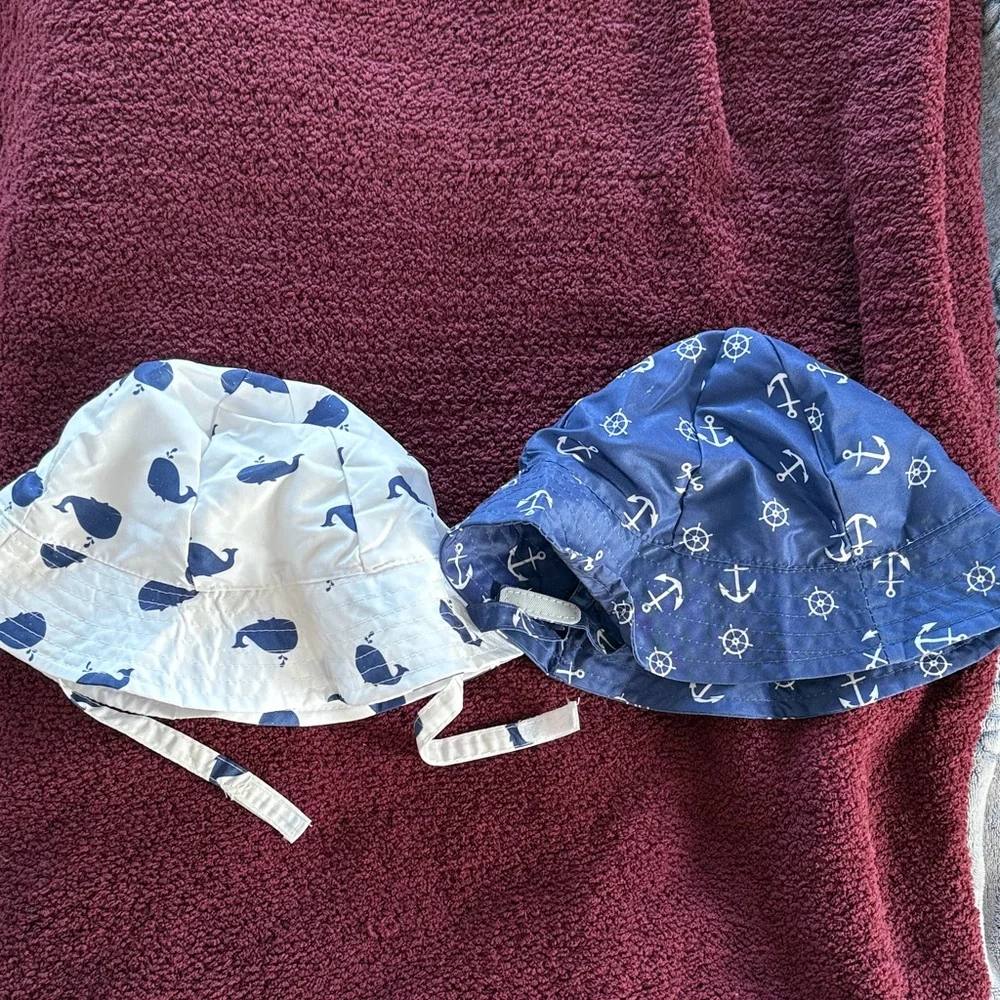 Nautical Baby/Toddler Sun Hat Set - Blue and White